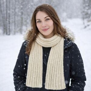 Handmade Cozy Solid Tan Cream Crocheted Scarf Unisex - New